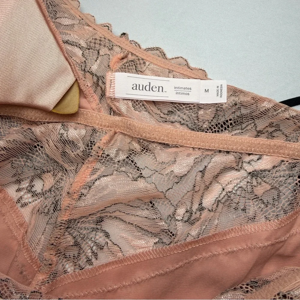 Auden Blush Pink With Black Lace Trim Silky‎ Babydoll  Lingerie Set In Medium